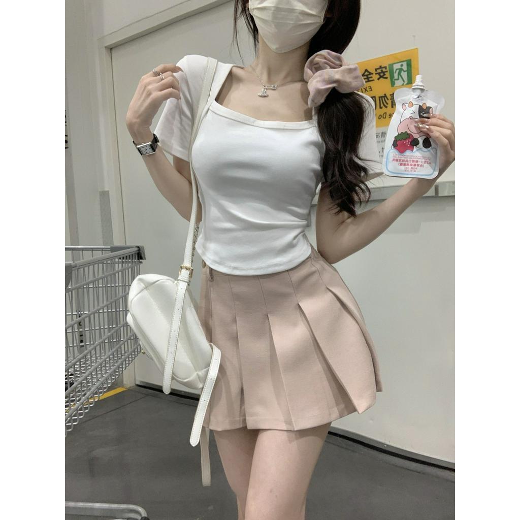 Áo Thun Cotton Cổ Vuông Ngắn Tay Dáng Ôm Thời Trang Cho Nữ 62661
