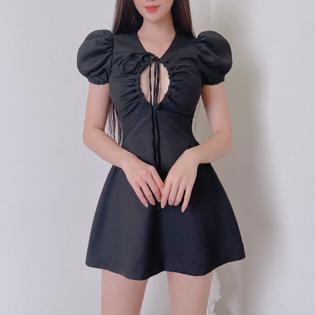 Đầm chữ a khoét ngực dáng xòe mini thiết kế Emilyshop ulzzang