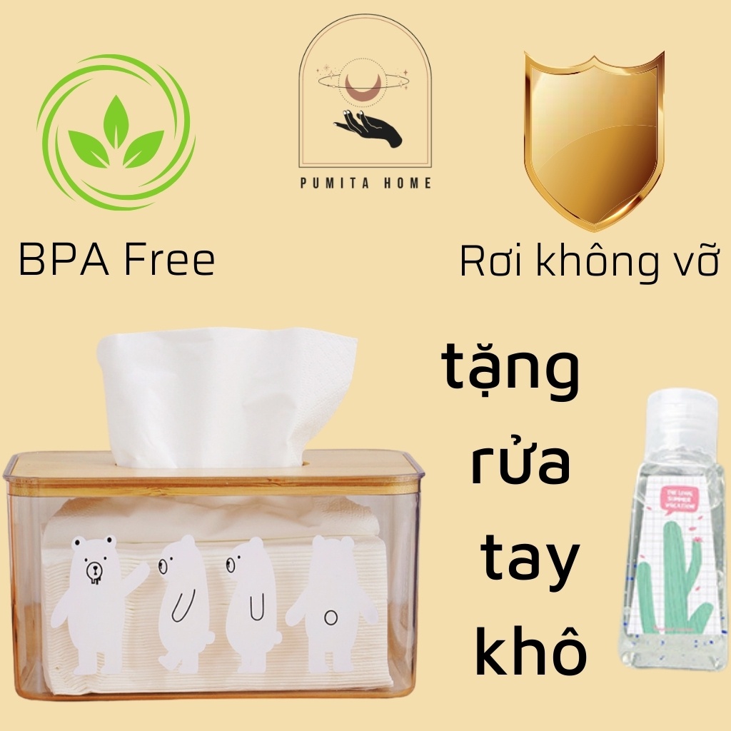 Hộp Đựng Giấy Ăn Trong Suốt Hình Gấu Trắng Hot Tiktok Trung Quốc Nắp Gỗ Tiện Dụng PUMITA