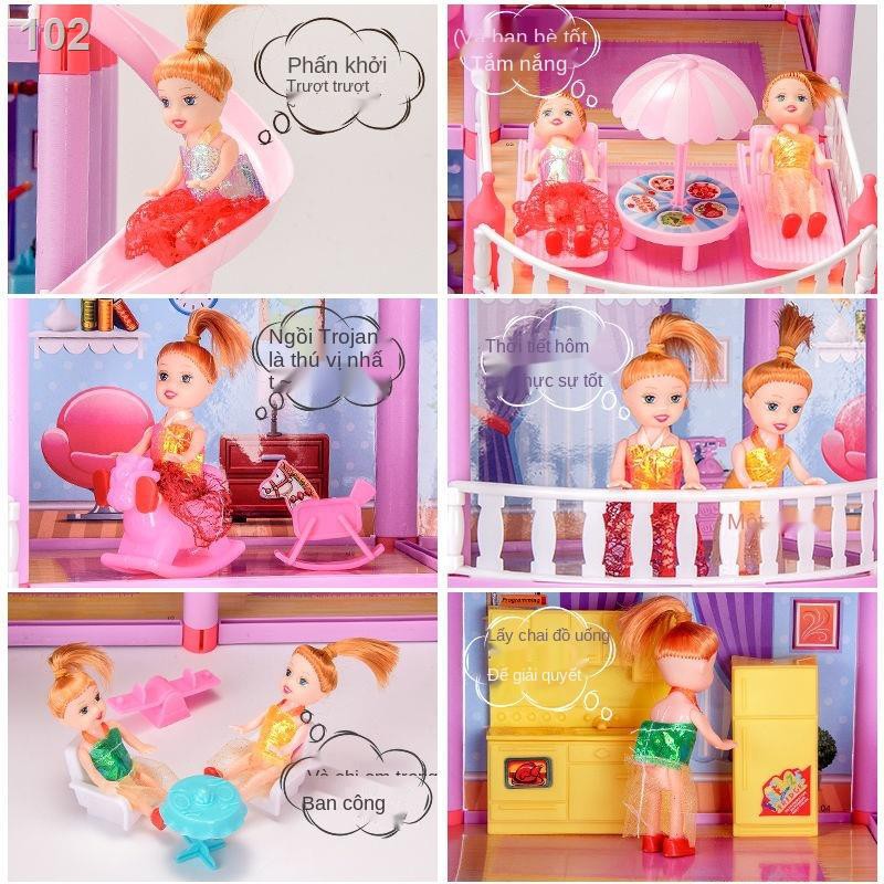■ ♤ ♨ trẻ em chơi nhà lắp ráp nhà búp bê nhà biệt thự Barbie Set công chúa lâu đài mô phỏng ngôi nhà cô gái đồ chơiN