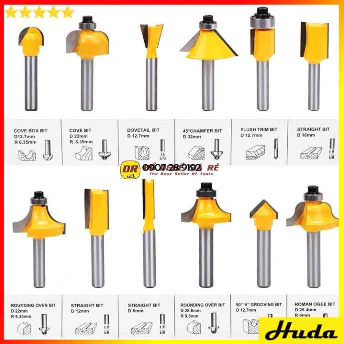 Bộ Mũi Phay Gỗ 6 Hoặc 12 Chi Tiết ⚡️FREESHIP⚡️ Mũi Soi Gỗ Gắn Máy Cầm Tay Cốt 6.35 Và 12.7 mm