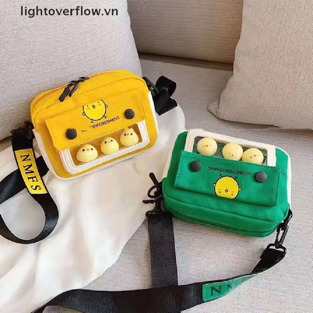 Túi Đeo Chéo Vải Canvas Hình Chú Gà Con Dễ Thương Dành Cho Nữ