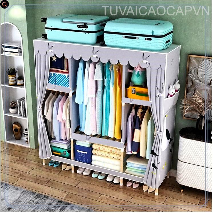 [ sale mùa hè] Sẵn hàng Tủ vải khung gỗ 3 buồng 6 ngăn cam kết hàng chuẩn .