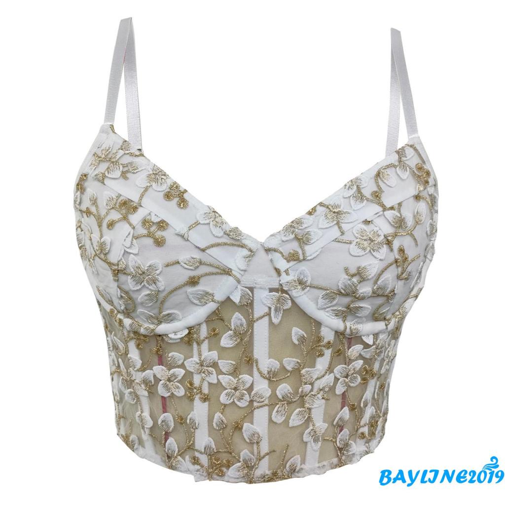 Áo croptop hai dây cổ chữ V thêu họa tiết gợi cảm cho nữ