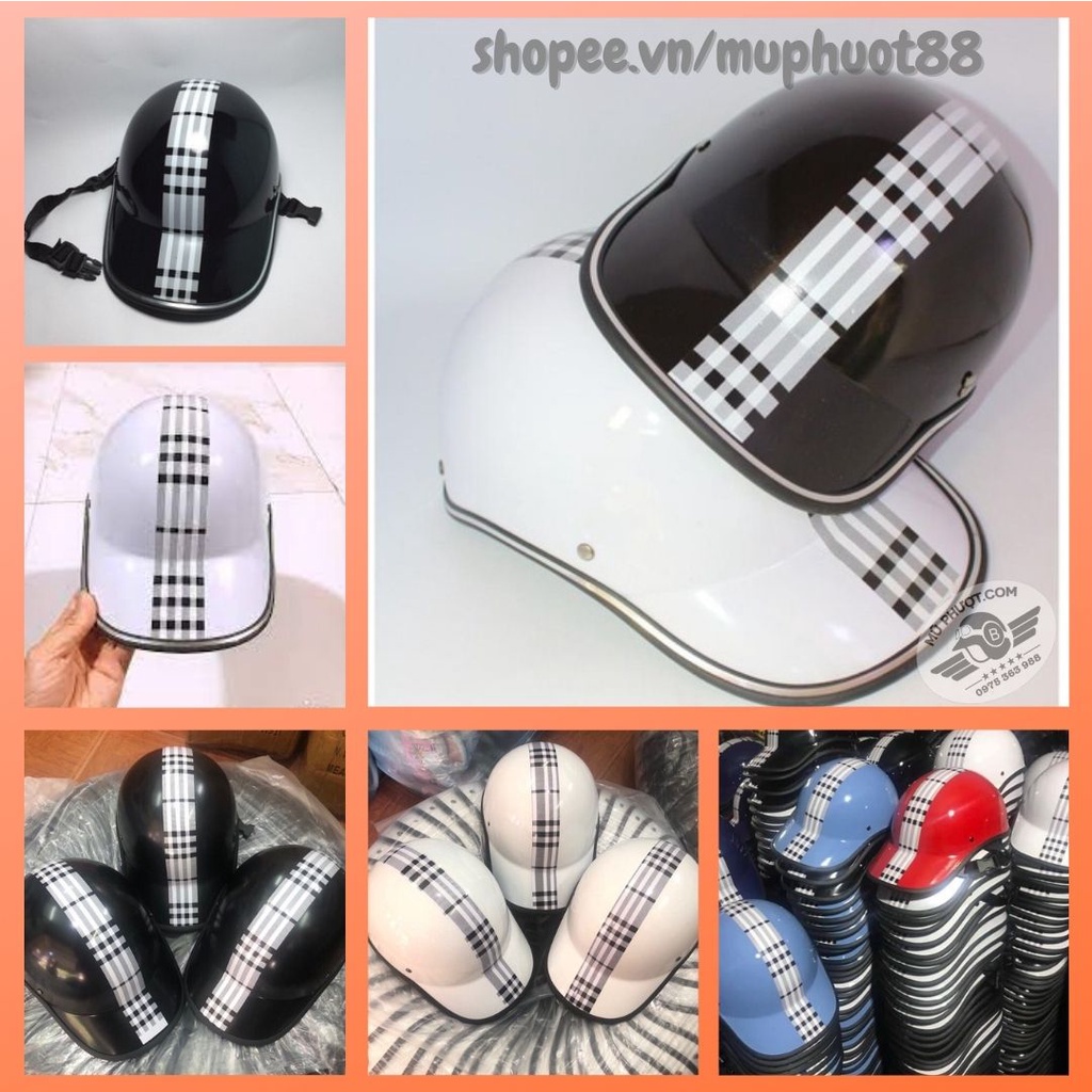 Mũ bảo hiểm lưỡi trai thời trang kẻ sọc (SIÊU NHẸ ĐẦU)