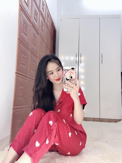 Bộ lụa gấm họa tiết tim cao cấp
