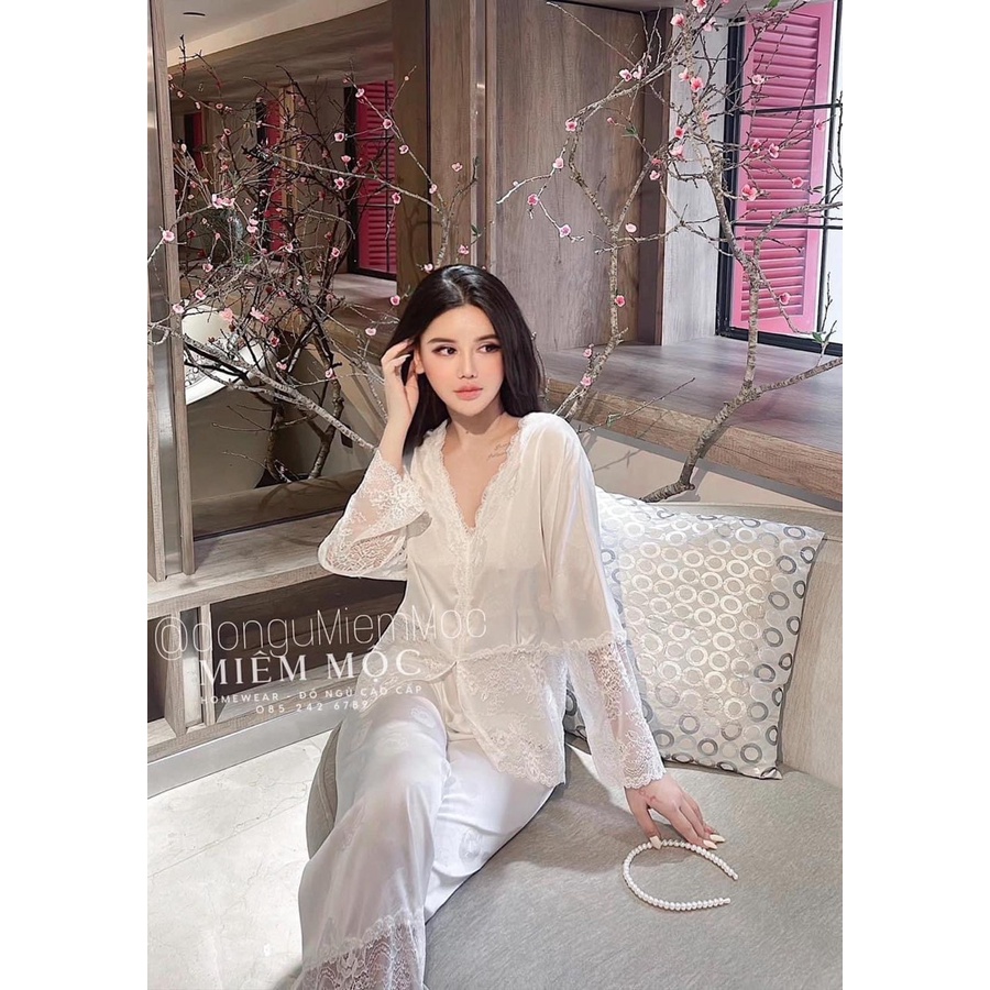 Bộ đồ ngủ Pijama cao cấp, đồ mặc nhà đẹp, chất liệu latin lụa mềm mịn