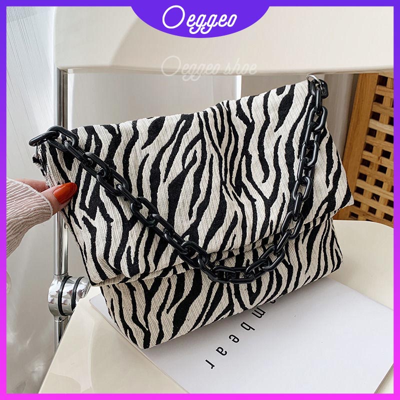 Oeggeo Túi Đeo Vai Sức Chứa Lớn Bằng Vải Họa Tiết Ngựa Vằn Cho Nữ