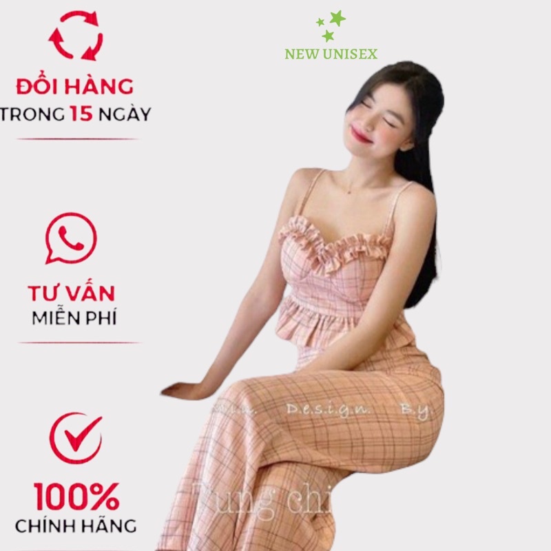 Sét Bộ 2 Món Áo Hai Dây Bèo Kết Hợp Quần Ca rô Chất Kate Bố Mặc Thoải Mái Phù Hợp Đi Chơi, Du Lịch Mọi Nơi [NEW UNISEX]