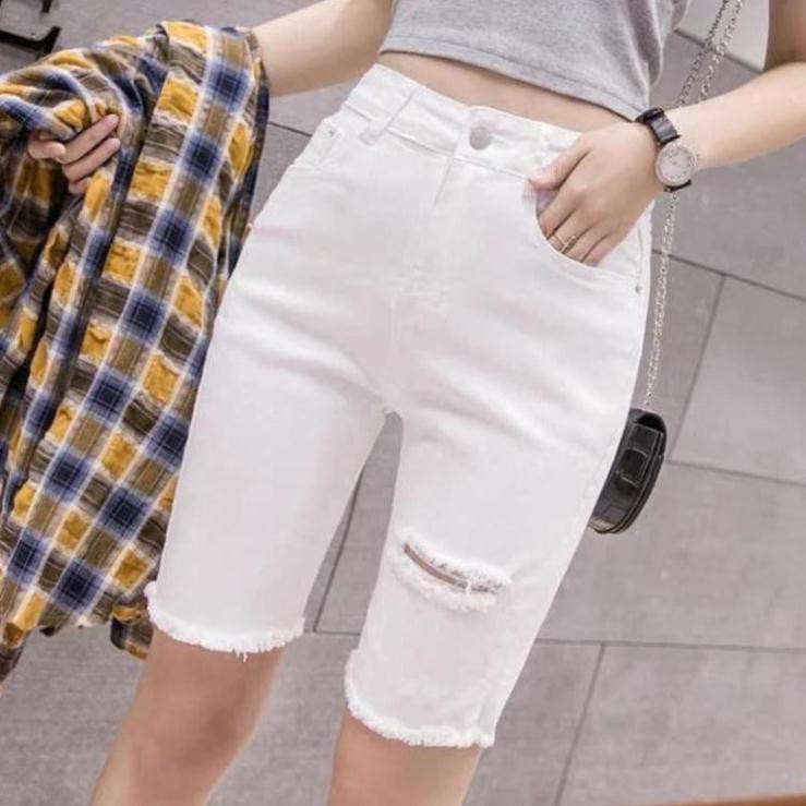 [ BIG SALE ] Quần Jean Nữ - Phiên Bản Short Ngố - Sờn Rách 1 Bên - Siêu Cá Tính