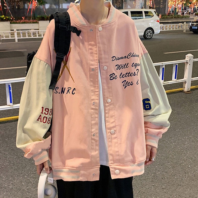 Áo khoác bóng chày cổ chữ V dáng rộng thêu họa tiết thời trang dành cho nam