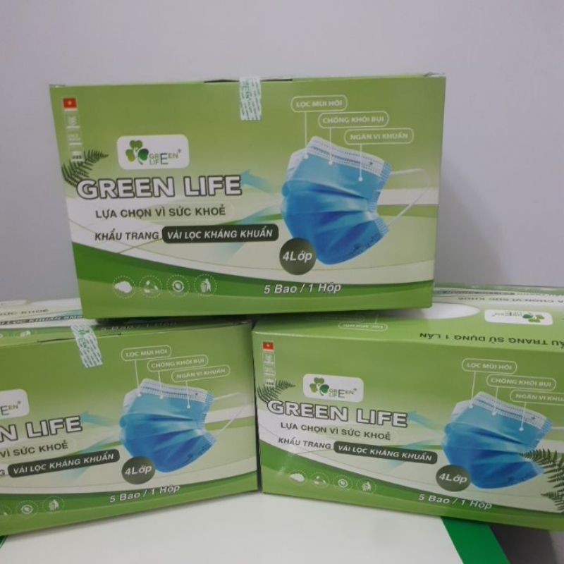 Combo 3 Hộp khẩu trang trắng 4 lớp GREEN LIFE ( hộp 50 cái)