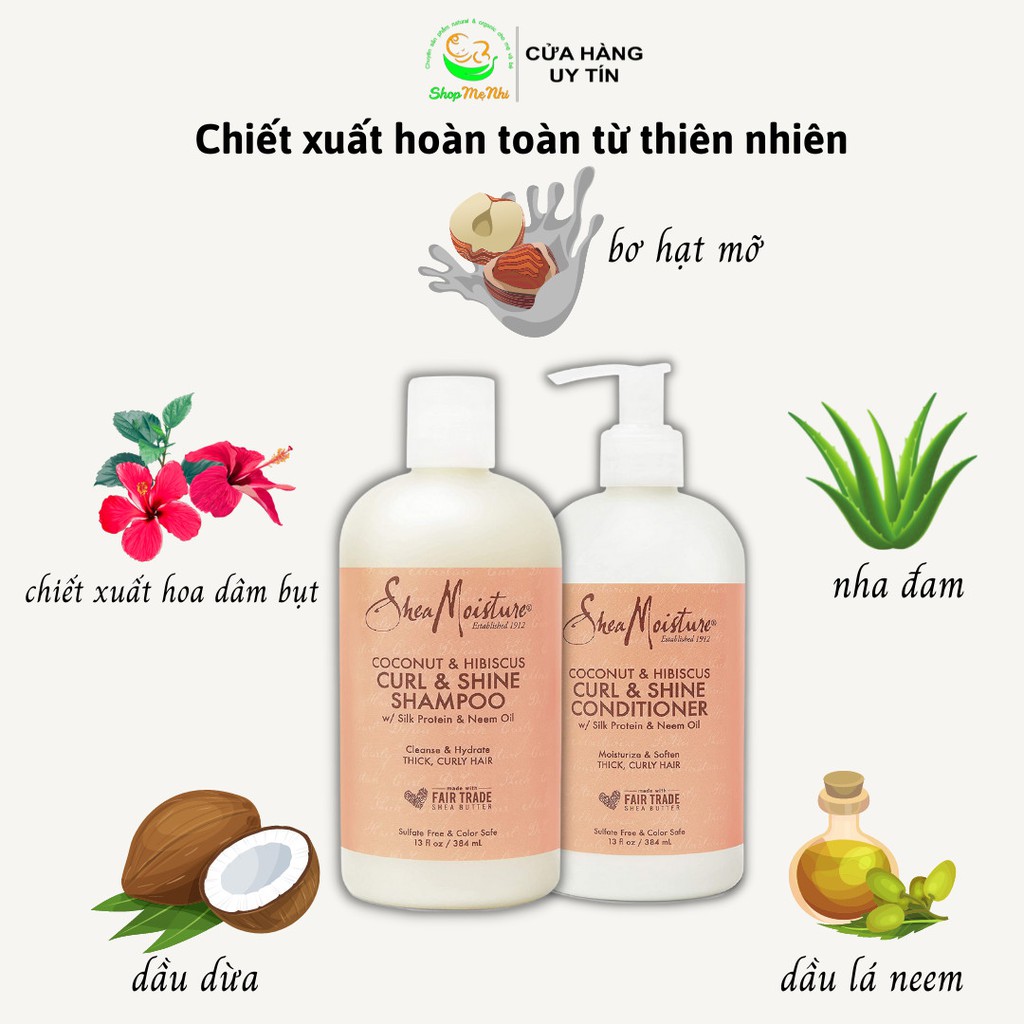 Bộ gội xả Shea Moisture dành cho tóc uốn Coconut &amp; Hibicus Curl and Shine.