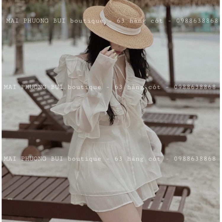 Váy đi biển set áo bèo tơ chân váy tiểu thư xinh xắn đồ bộ nữ đi biển hotgirl sang chảnh DK1T208