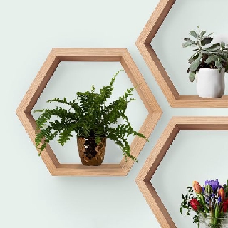 Kệ Trang Trí Hình Lục Giác (Tổ Ong) Gỗ Thông Tự Nhiên
