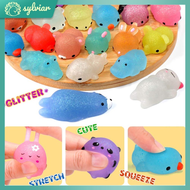[sylviar] Set 30 Đồ Chơi Mochi Mini Hình Động Vật Lấp Lánh Để Giảm Căng Thẳng Cho Bé