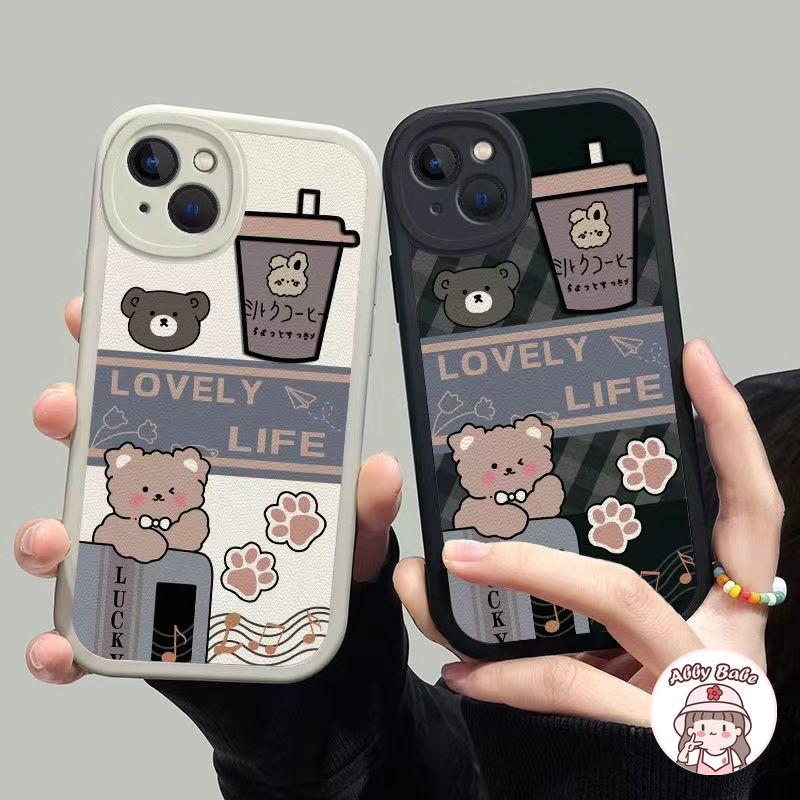 Ốp Điện Thoại Da TPU Mềm Mỏng Hình Trà Sữa / Gấu Nâu / Chữ Cho Iphone 11 7Plus 13 12 11 Pro Max X XS 12 13 XR