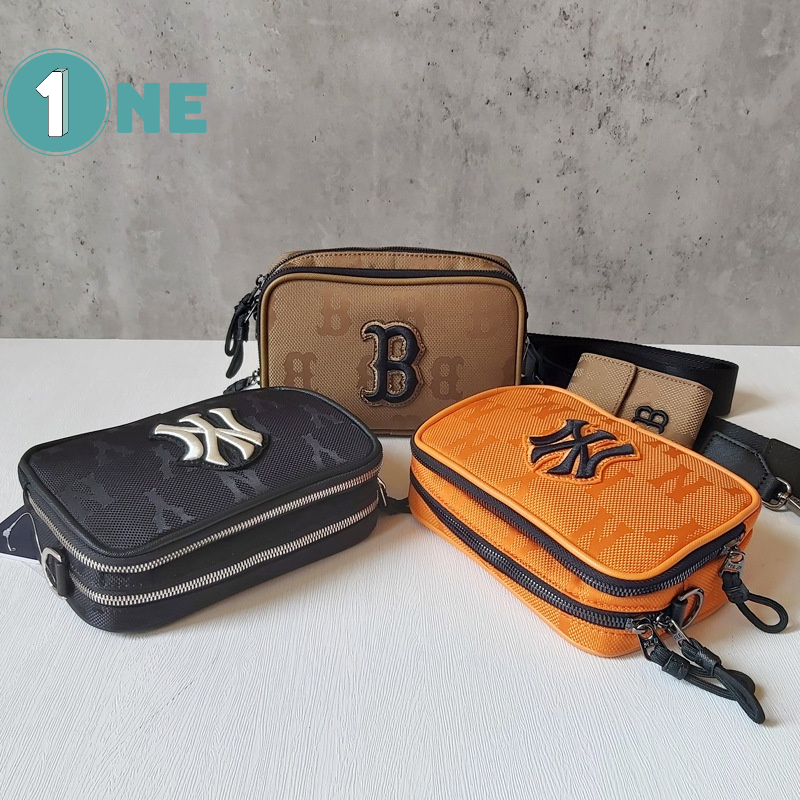 ( Chuẩn Hãng ) Túi Đeo Chéo MLB NY Monogram Nylon Jacquard Crossbody Bag Boston Red Sox Brown Size 18 Full Tag Mac