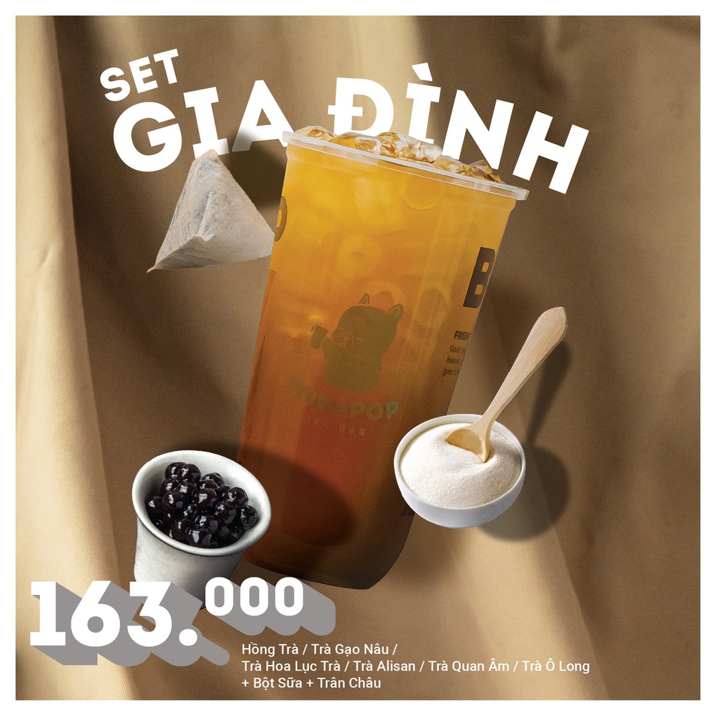 Set Nguyên Liệu Trà Sữa Bobapop - Nấu Trà Sữa Bobapop Cho Gia Đình (10 Ly)