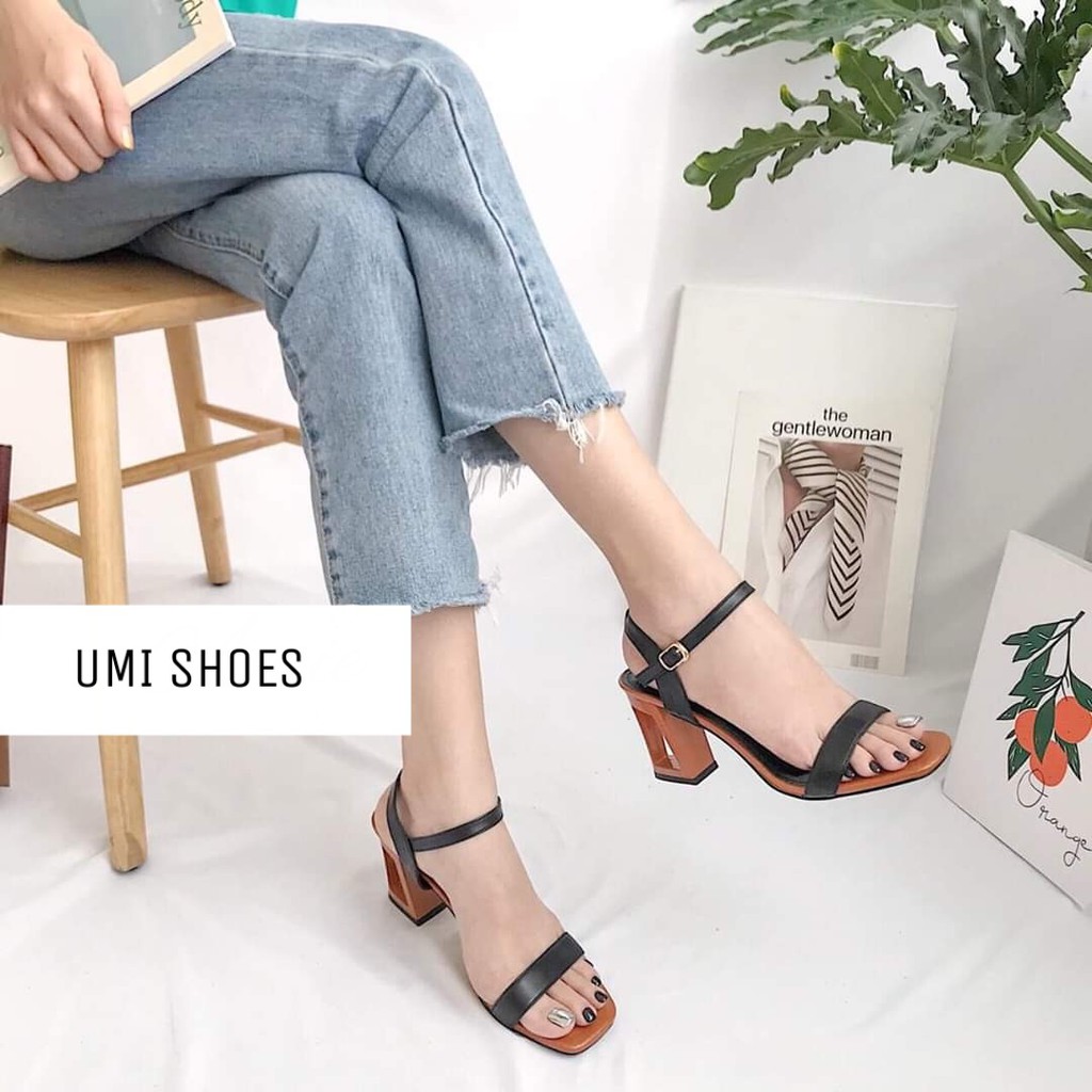 Giày sandal nữ cao gót lỗ đế cao 7 phân tôn dáng mẫu mới hot 2020 màu đen nâu be nhẹ nhàng đơn giản quai ngang mảnh xinh