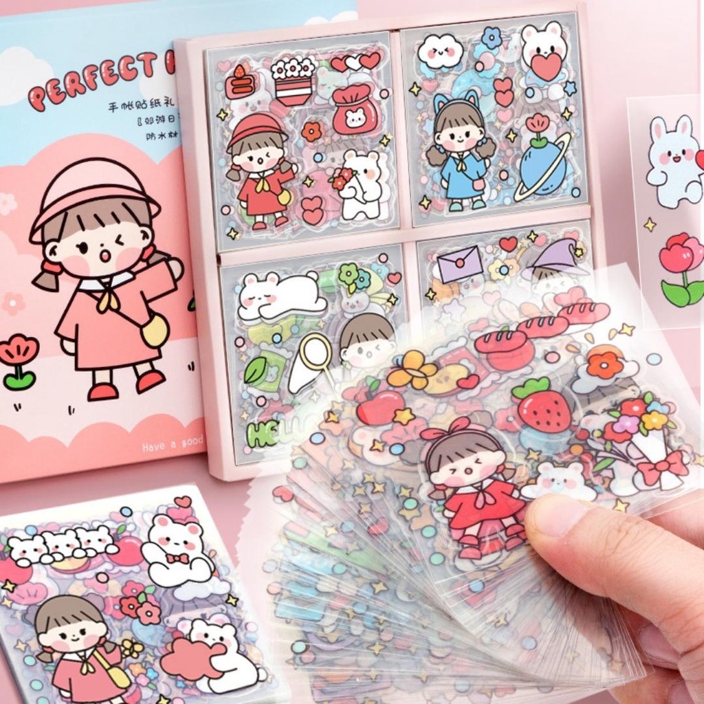 Sticker dán dễ thương siêu dính chống nước trang trí sổ tay, bình nước, điện thoại