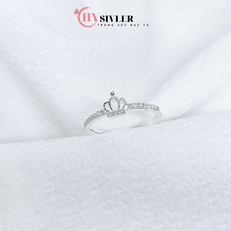 Nhẫn bạc ta vương miện đính đá nhỏ xinh 1 hàng đá nhẫn nữ bạc thật giá rẻ