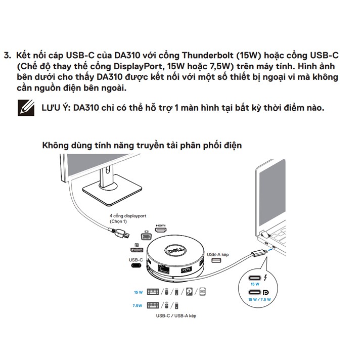 [Dell DA310] Bộ chuyển đổi Dell DA310 Từ USB C to HDMI/VGA/DP/Ethernet/USBC/USB-A