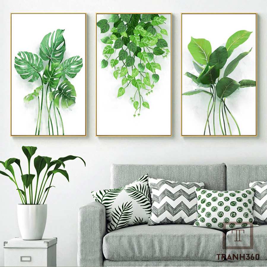 Set 3 tranh Decor trang trí tường Lá Xanh, Cây nhiệt đới Bắc Âu siêu độc