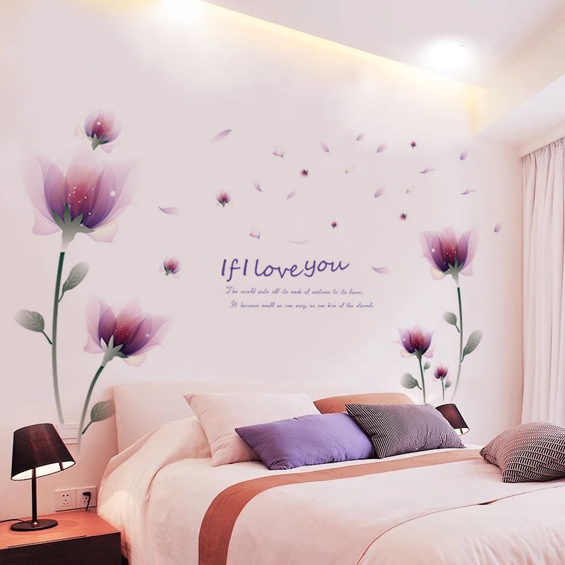 Decal dán phòng ngủ Pha lê tím sẵn keo