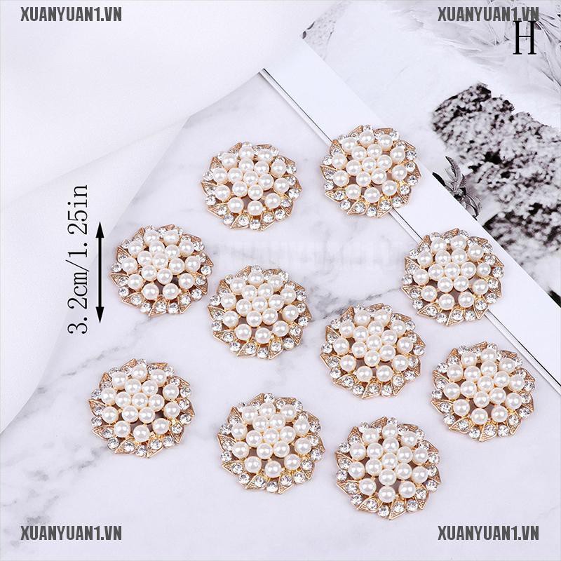 [XUANYUAN1] Set 10 Nút Trang Trí Mặt Phẳng Đính Đá Ngọc Trai