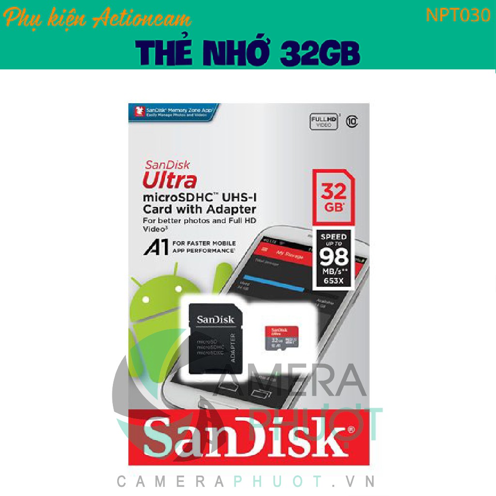 Thẻ nhớ Sandisk Micro SDHC A1 Ultra C10 98MB/s 32GB - Hãng phân phối chính thức