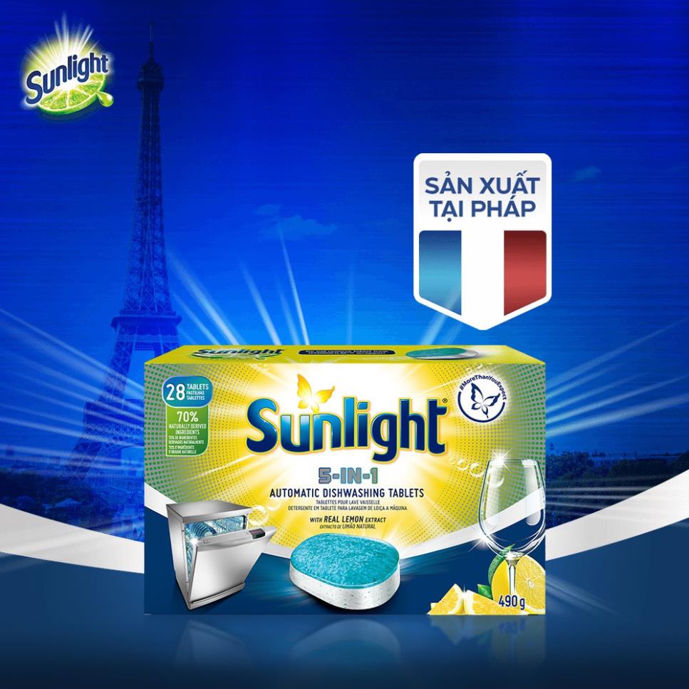 3 Hộp Viên Rửa Chén Bát Sunlight 5 in 1 Dành Cho Máy Rửa Chén (490g/Hộp)