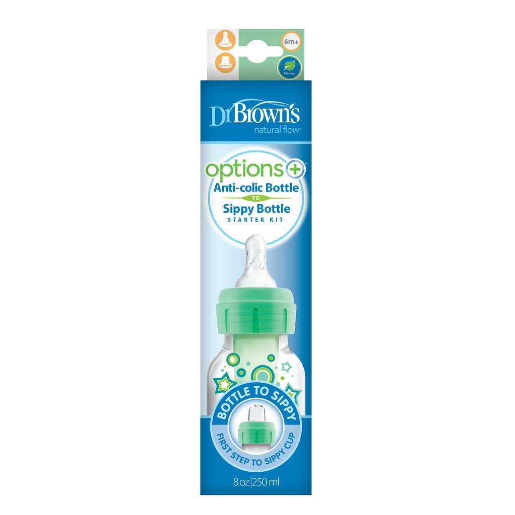 Bình Sữa Dr Brown's Cổ Hẹp 250ml Nhựa Pp Options Plus Chuyển Đổi 2 Giai Đoạn