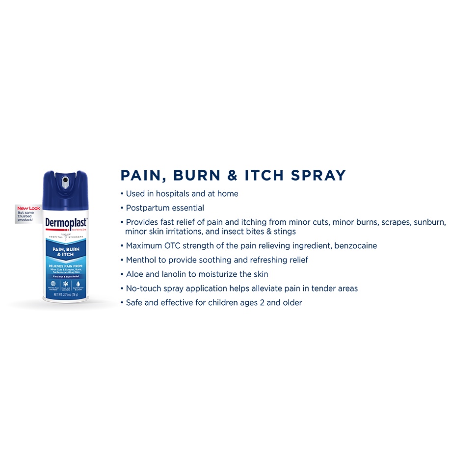 Dermoplast Pain, Burn & Itch Relief Spray 78g - Bình xịt làm dịu da do bỏng, côn trùng hoặc dành cho phụ nữ sau sinh