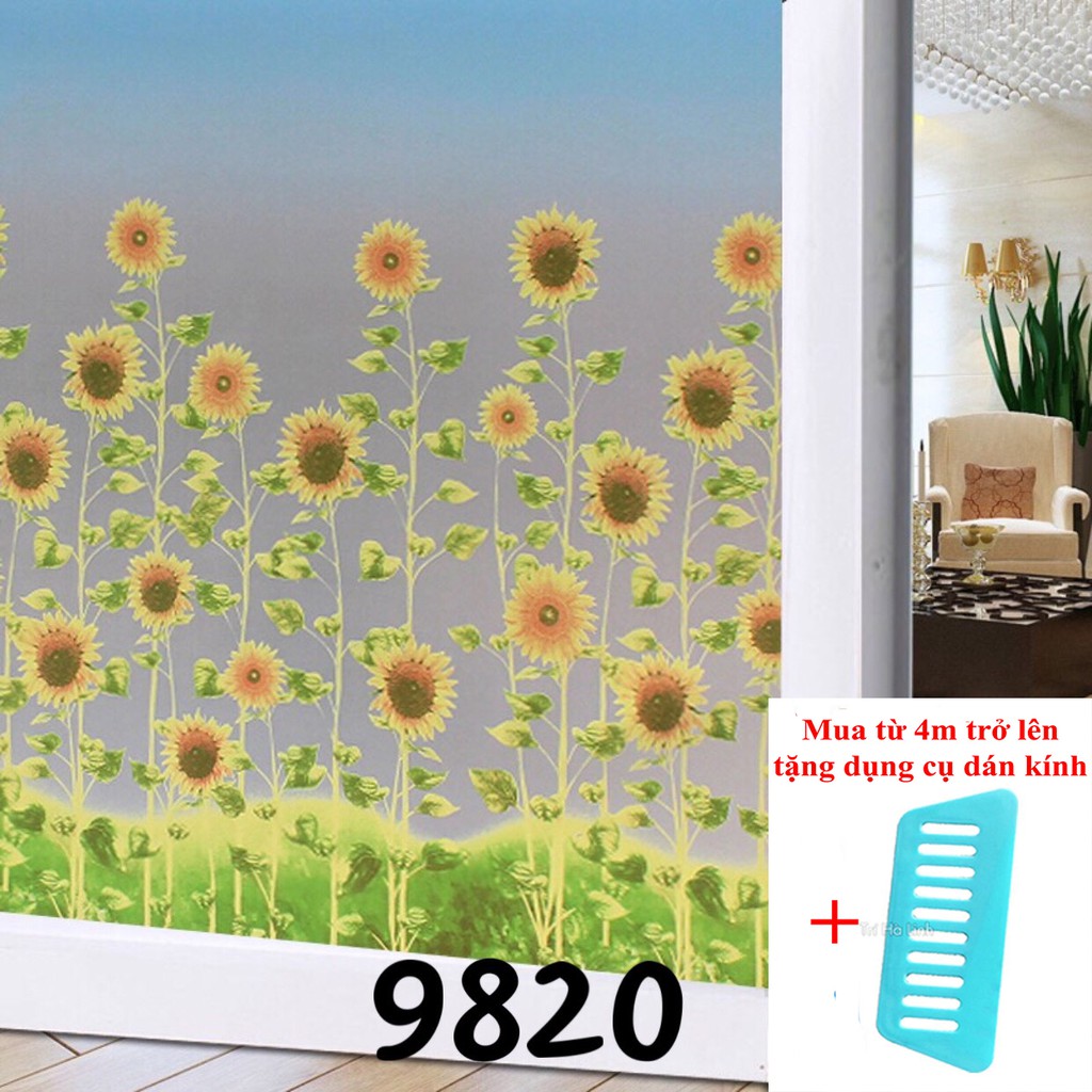 Giấy dán kính mờ khổ 90cm dài đặt theo số lượng x1m mã 9820 hướng dương nhỏ