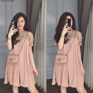 Đầm Bầu Ren Phối Voan Lụa Dập Ly Cao Cấp