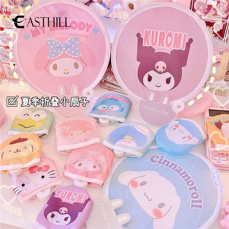 Quạt Bỏ Túi Hình Tròn In Hình Cinnamoroll Melody Kuromi Đáng Yêu