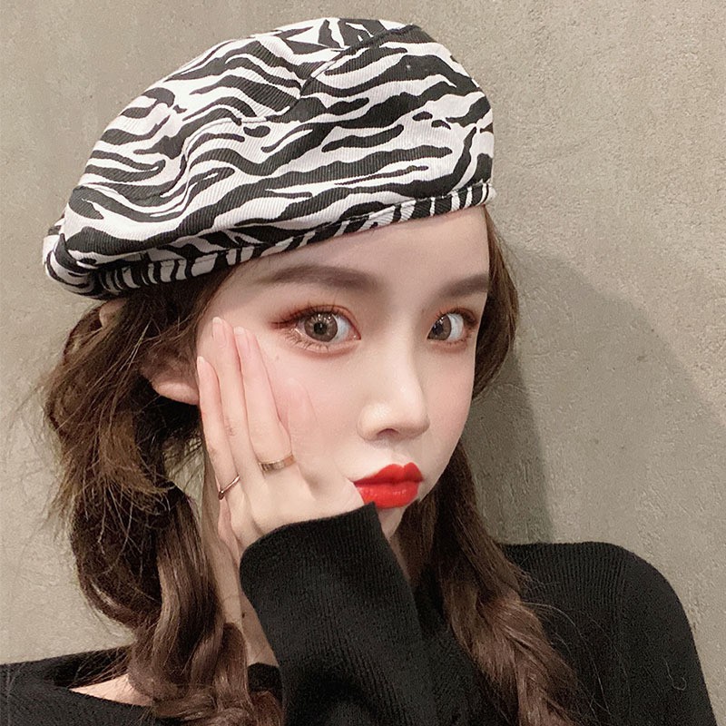 Mũ Nồi NỮ Beret Chỉnh được kích thước họa tiết ngựa vằn xinh xắn phong cách Hàn Quốc MN04