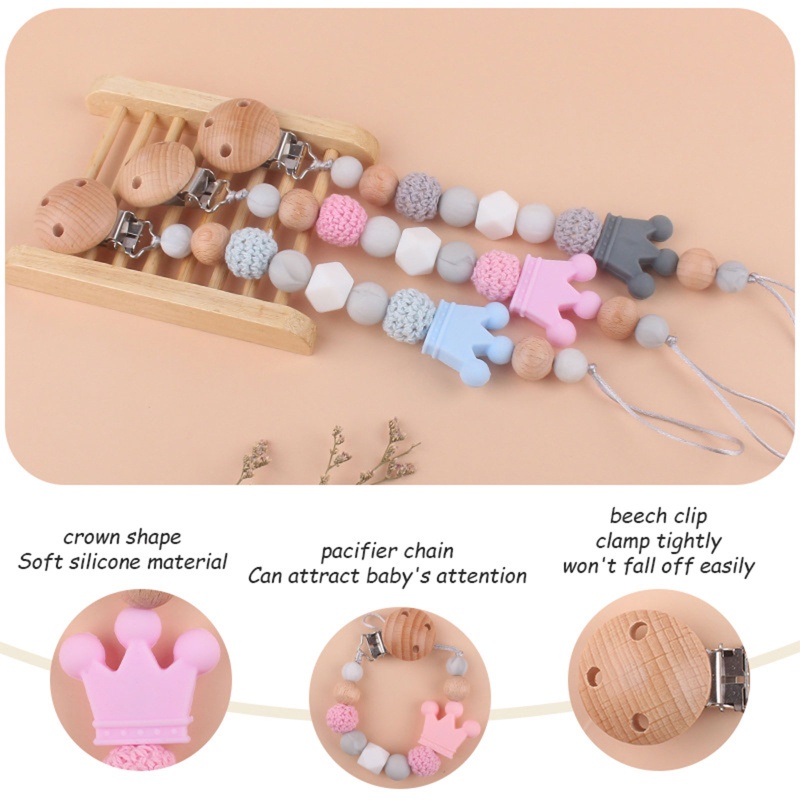 Kẹp Núm Vú Giả Bằng Silicone Chuỗi Hạt Hình Vương Miện Cho Bé Sơ Sinh