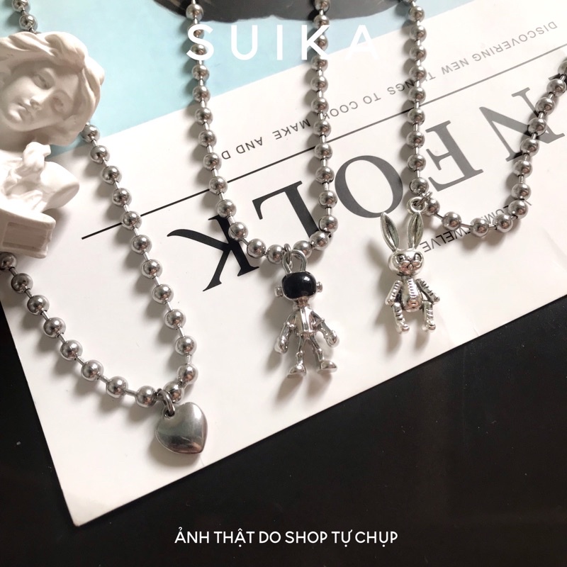 (ẢNH THẬT) Dây Chuyền Ball Chain Bi 4li Inox Vòng Cổ Charm Phi Hành Gia Con Thỏ Suika.Acc