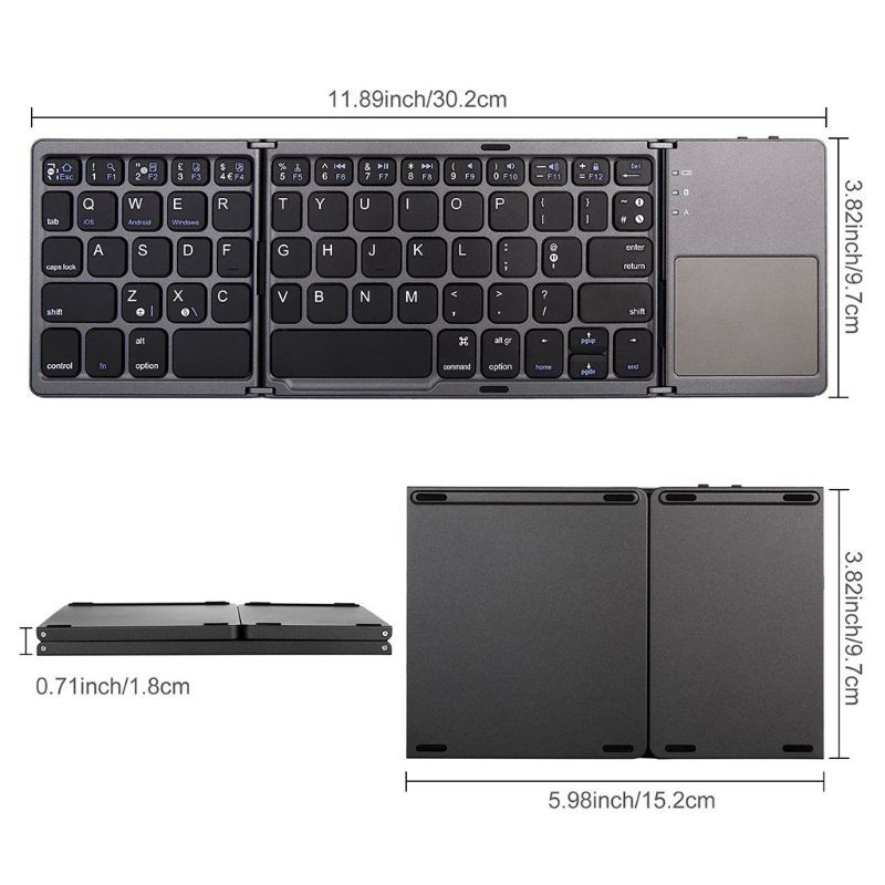 Universal Three Flipping Wireless Bluetooth Folding Mini Keyboard with Touchpad