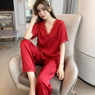 Bộ ngủ lụa quần dài áo cộc Lamy Nacy