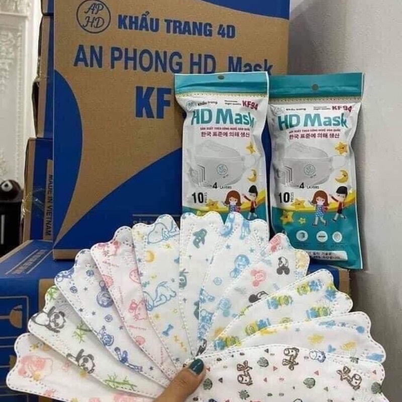Thùng 300 cái Khẩu trang em bé Kf94 form dáng 4d dành riêng cho bé 2-12 tuổi Hàn Quốc kháng khuẩn