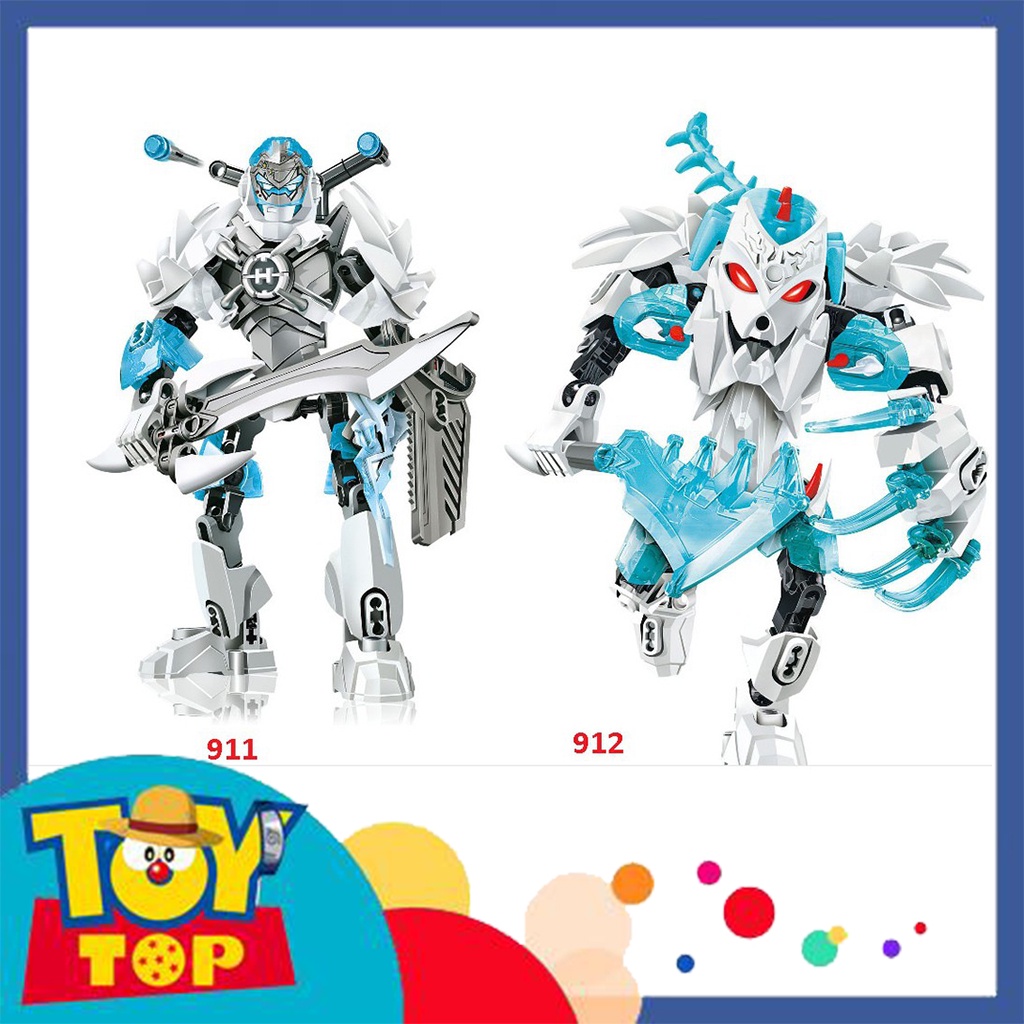 Đồ chơi lắp ráp KSZ ghép dạng Bionicle 911 , 912 robot Hero Factory thủ lĩnh Storme và mãnh thú Frost