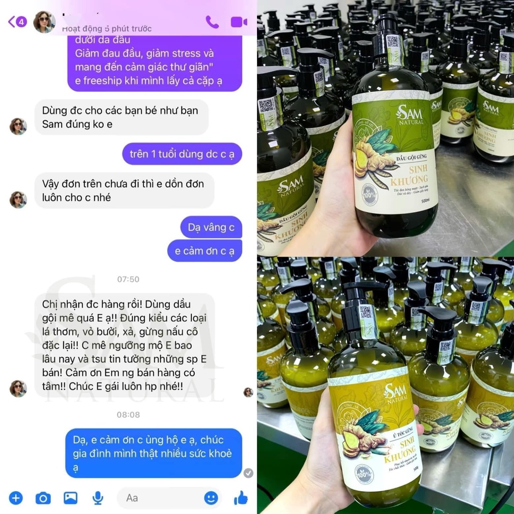 Bộ Gội ủ gừng Sinh Khương Sam Natural Phục Hồi Tóc Hư Tổn 500ML