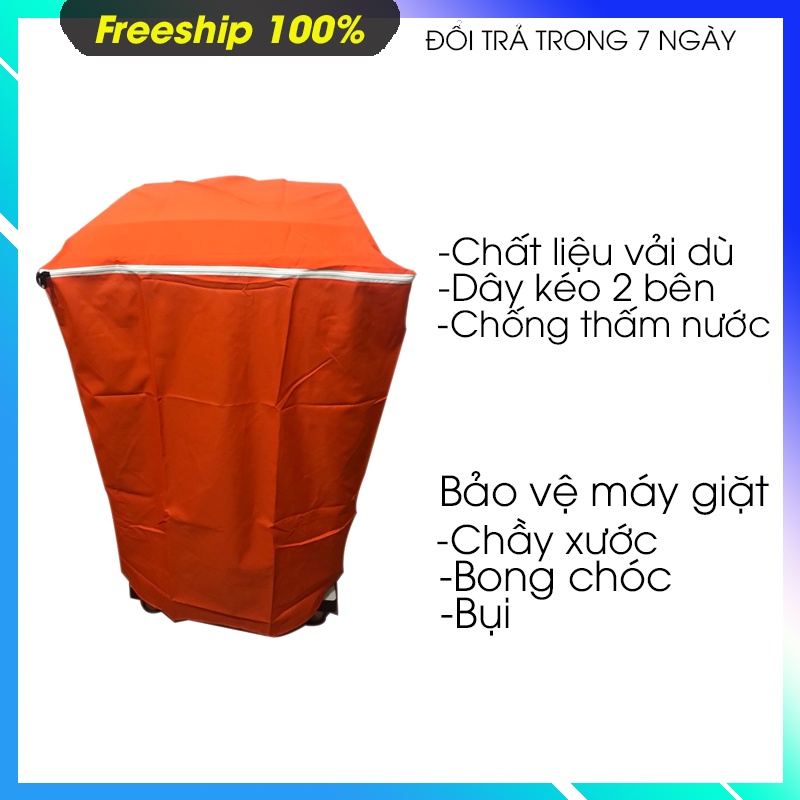 Bọc máy giặt cửa trên và ngang , chất liệu vải dù chống thấm nặng 0.4 kg,có dây kéo, có dây ràng, có viền , bền đẹp.