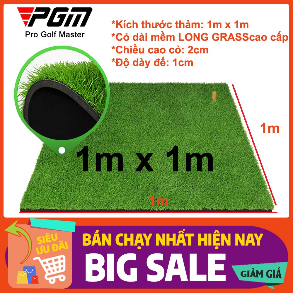 Thảm tập Swing Golf 1m x 1m cỏ dài Long Grass DJD029 chính hãng PGM Hitting Mat cao cấp (tặng kèm tee golf cao su )
