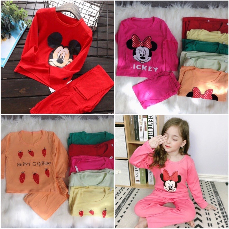 Bộ Thun Dài Tay Bé Gái 10-16kg Hình Chuột Micky Và Cà Rốt Cực Yêu
