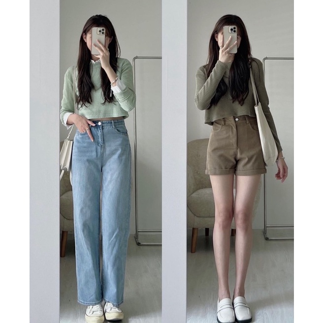 [Ảnh thật/Video] Áo len croptop dài tay phong cách Hàn Quốc trẻ trung