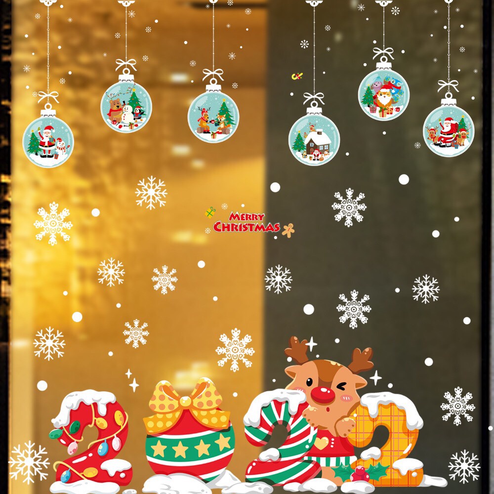 Decal trang trí Noel Hít Tĩnh Điện - Cùng những người bạn đón Noel năm 2022 ( Combo 2 tấm )